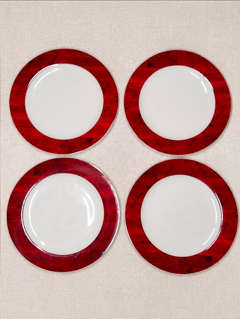 Warren Kimble Barns Dinner Plates Set of 4 Sakura Red Rustic Americana Farmhouse - Picture 2 of 8